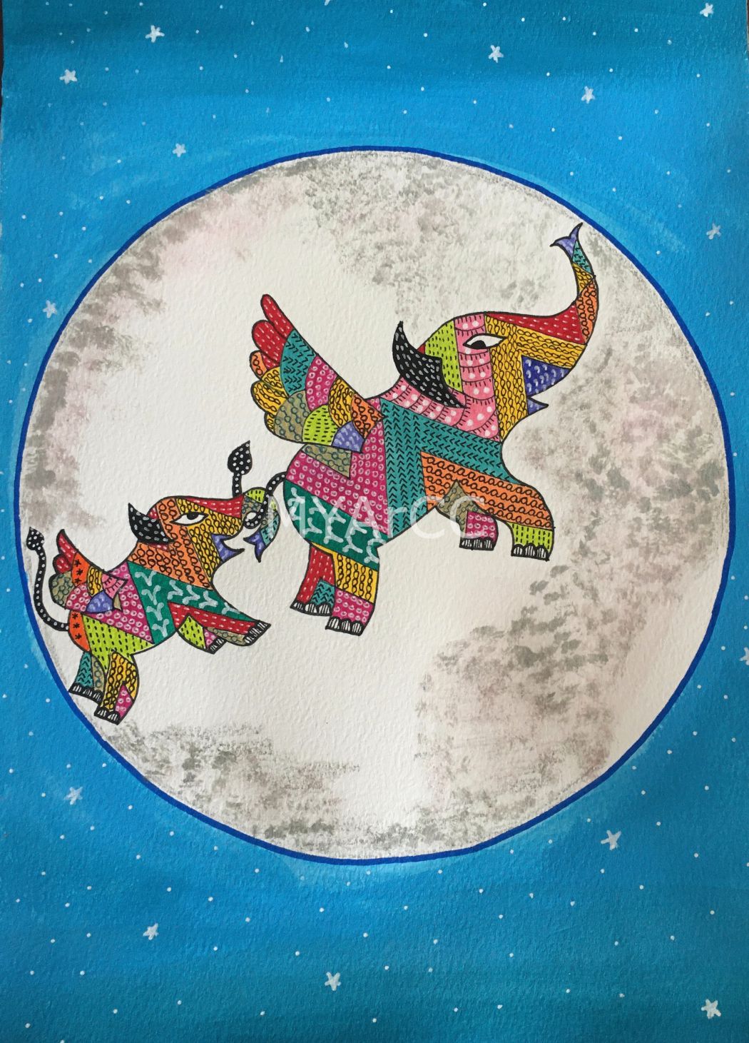 Gond Art Flying Elephant