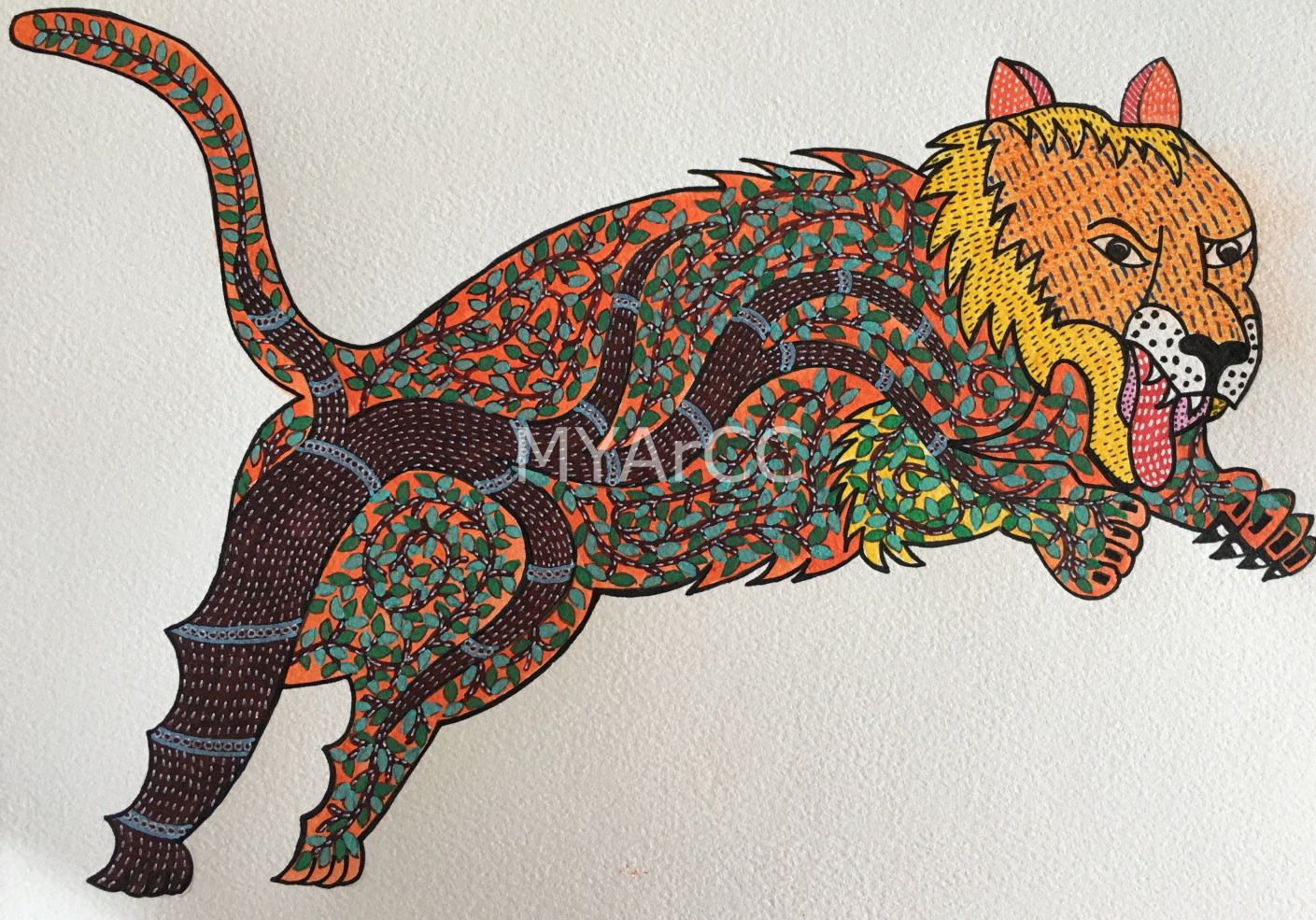 Gond Art Tree in A Tiger