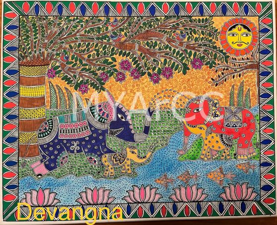 Mithila Art Elephant Family